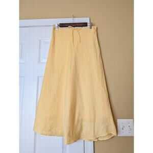 Le Gala 100% Linen Skirt Butter Yellow Midi A-Line- Size S- Cottagecore Coastal